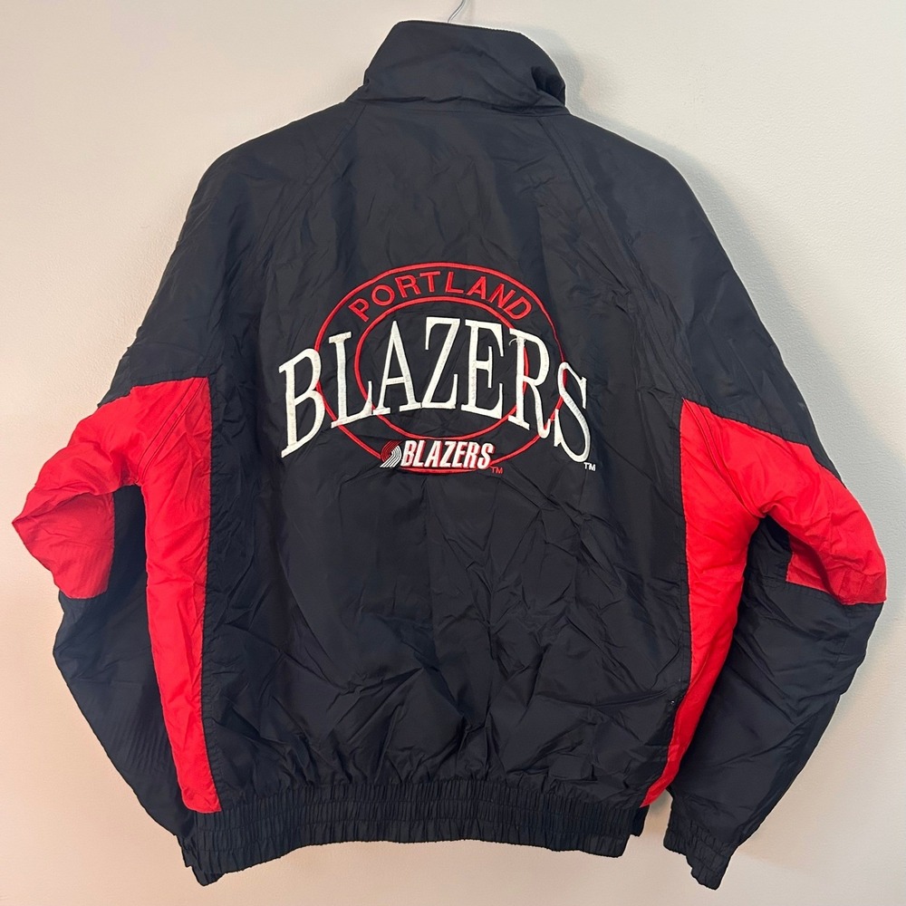 Portland Trail Blazers Jacket Mens L Black Red 90s Vintage‎ NBA Puffer Spellout